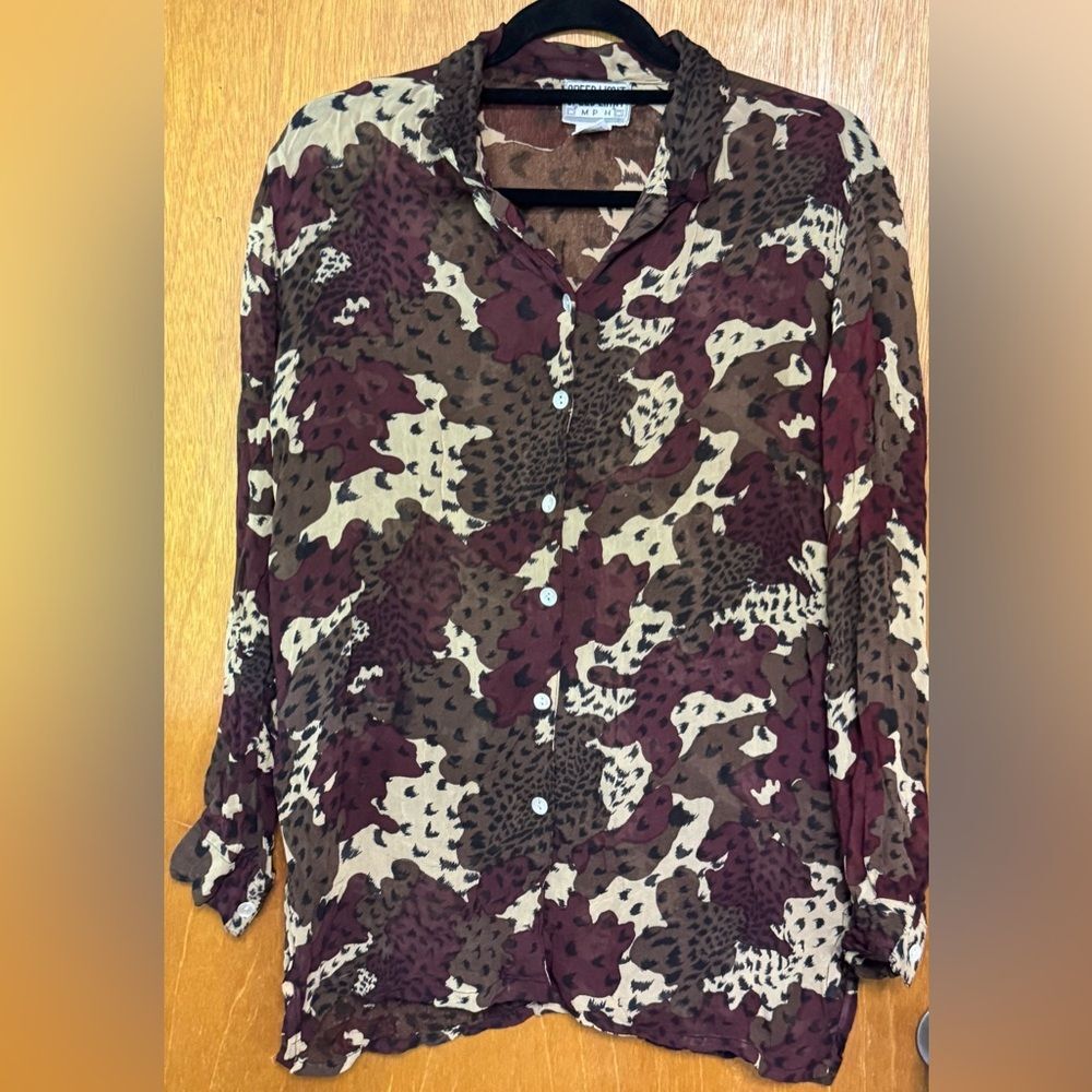 Women's Speed Limit MPH Sheer Patterned Button-Up Blouse